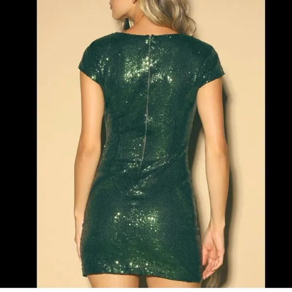 NWT Lulus Kasson Green Sequin Bodycon Mini Dress‎ MEDIUM - Image 4