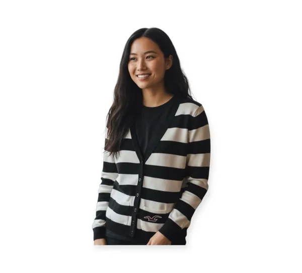 Hollister ★ Varsity Collegiate Rugby Stripe Cardigan Sweater ★ Navy White - Image 11