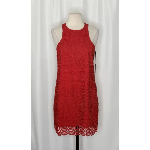 NWT LOVERS & FRIENDS Caspian Orange Lace Shift Mini Dress Halter Neck Small - Image 2