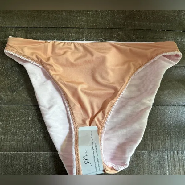 J.CREW NWT Ribbed high-rise cheeky bikini‎ bottom style BE808 Baby Pink Size M - Image 3
