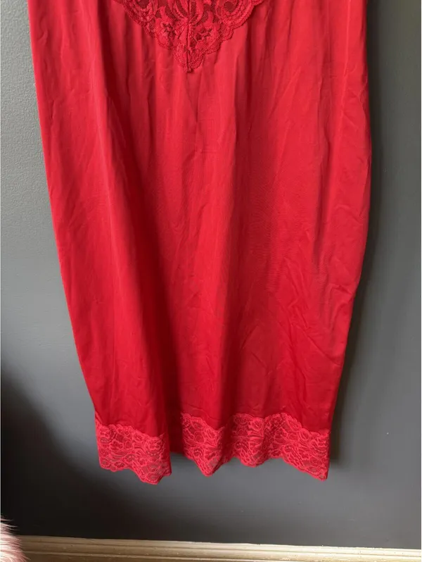 Red Lace Trim Slip Dress - Image 4
