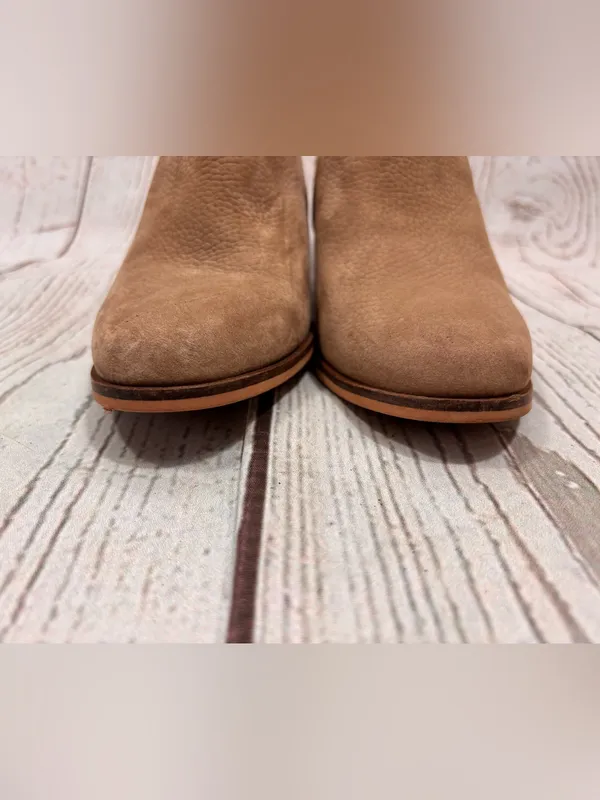 Lucky Brand Vennia Ankle Booties Taupe Leather Chunky Block Heel Sz 7.5 - Image 5