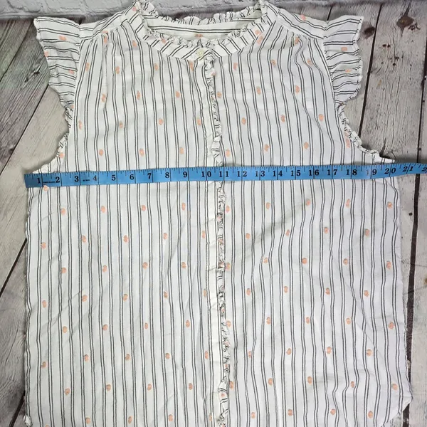 LOFT Womens Medium White Striped Pink Clip Dot‎ Ruffle Sleeveless Blouse - Image 7
