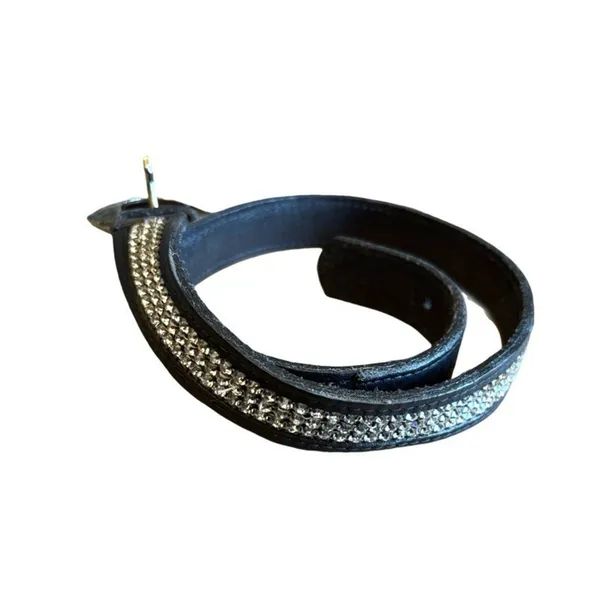 Italian Leather Rhinestone Belt Size XS Western Silver Black Boho Vintage - Image 4