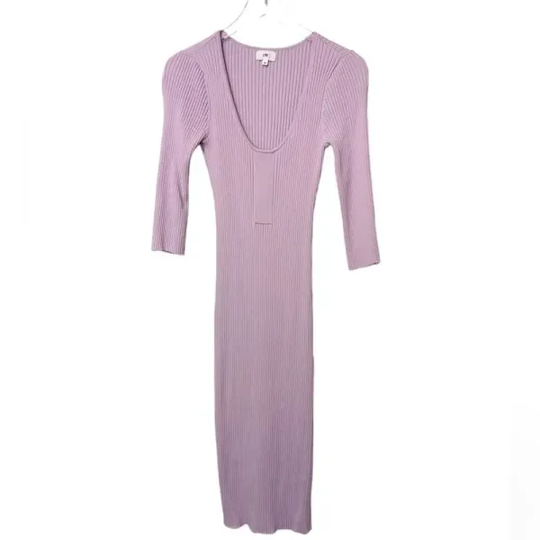 LPA Salvatore Dress in Lilac Ribbed Knit Midi size‎ Medium - Image 3
