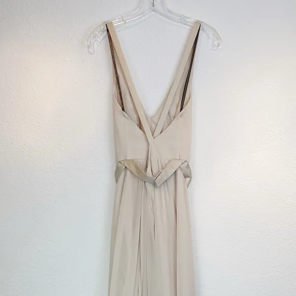 White by Vera Wang Cream Chiffon V Neck Cross Back Full Length Gown Size 4 - Image 15