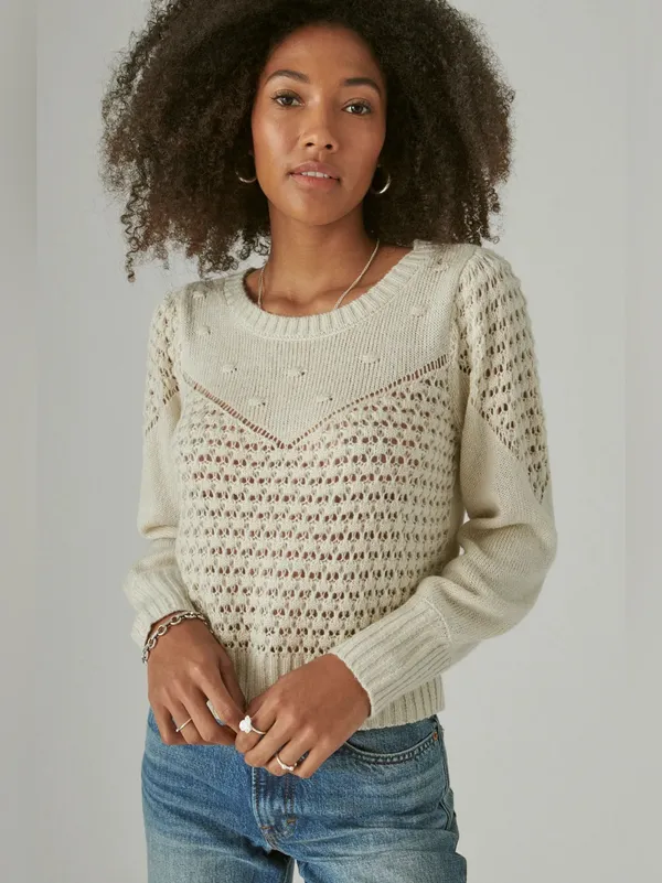 Lucky Brand Ivory Textured Open Knit Dot Sweater Size Small - Image 2
