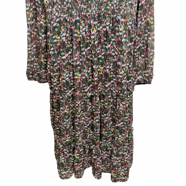 DRAPER JAMES RSVP Dark Green Chiffon‎ Floral Smocked Long-Sleeve Midi Dress, XXL - Image 5