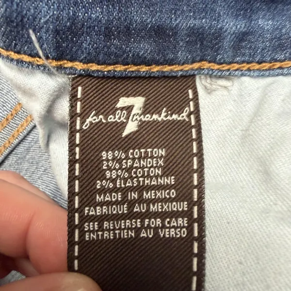 7 For All Mankind Standard Jeans Womens 31 Blue Straight Denim Stretch Raw Hem - Image 5