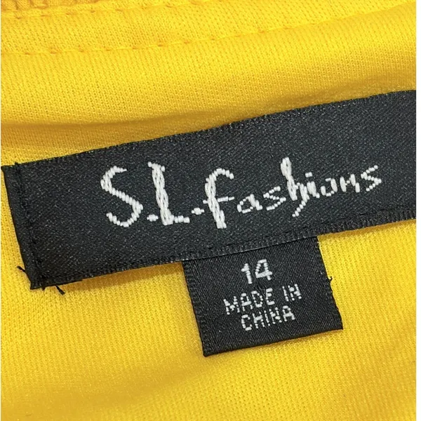 S.L. Fashions Yellow Tiered Ruffle Dress Beaded‎ Neckline 14 Vacation - Image 3