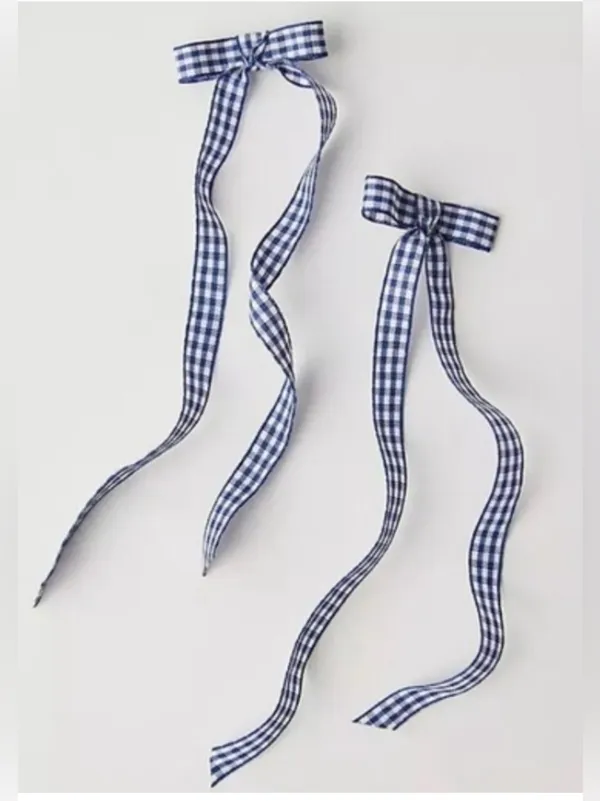 Free people Jordie blue gingham Printed Bow Set Of 2 - Image 2