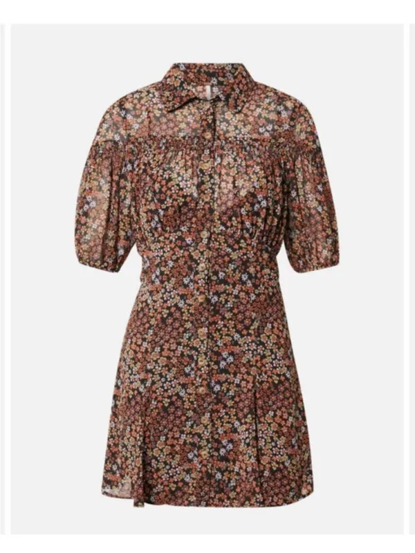 Free People Bonnie Mini Dress Medium Dusk Combo‎ NWT Floral Ruffle Smocked Boho - Image 5