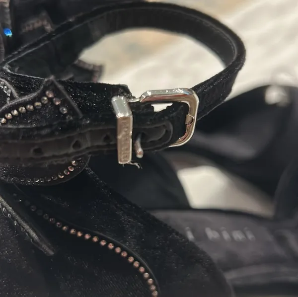 GIANNI BINI Karmello Velvet Flower Ankle Strap Black Platform Heels - Image 12