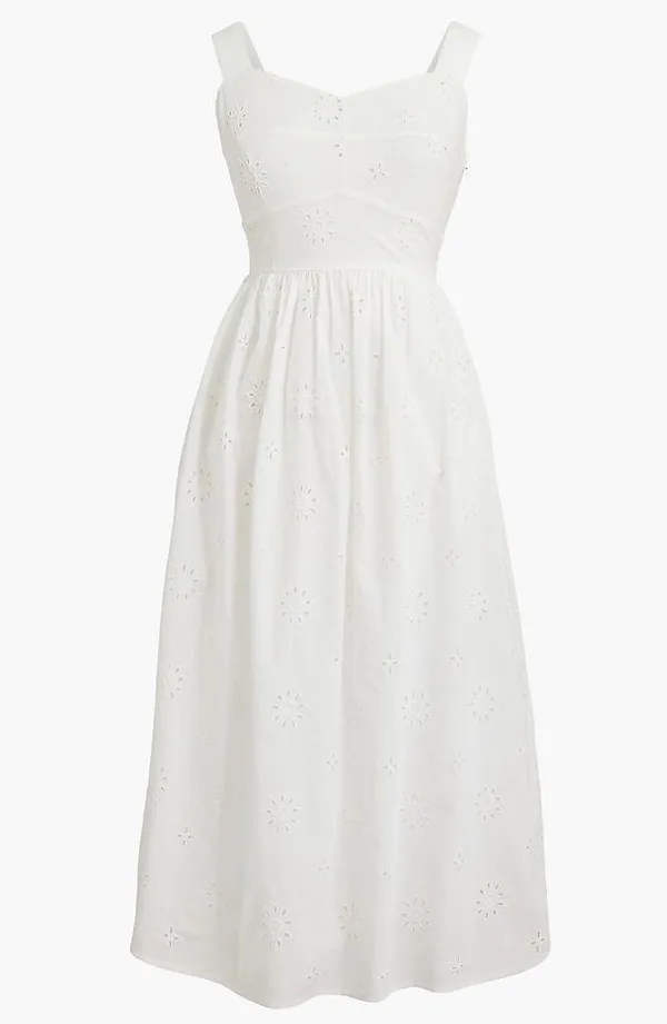 J.CREW White Eyelet MIDI Dress Size 2 - Image 4
