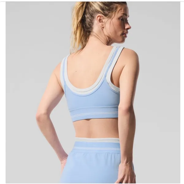 Alo Yoga Airbrush Better Together Layered Bra Seashell Blue - Image 2