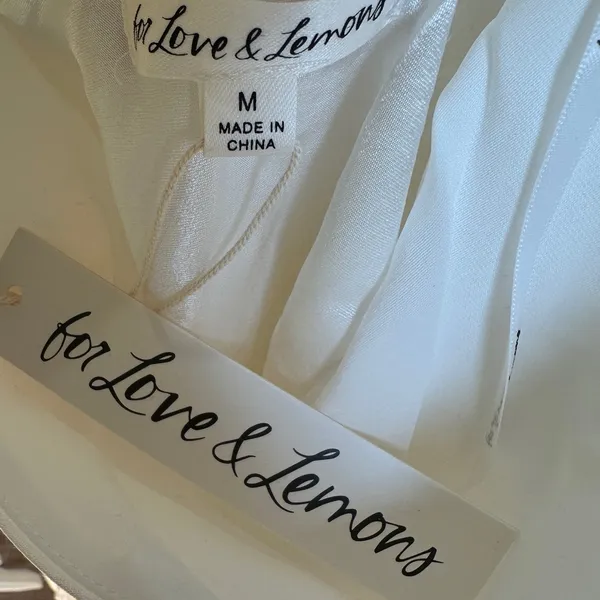 For Love & Lemons White Puff Sleeve Mini Dress Back Tie Satin Bridal Medium‎ NWT - Image 10