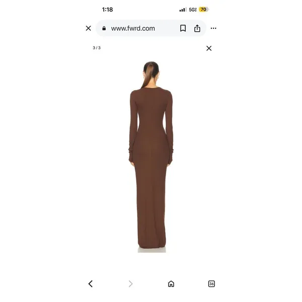 NWOT Eterne Chocolate Brown Long Sleeve Square Neck Ribbed Maxi Dress S - Image 3