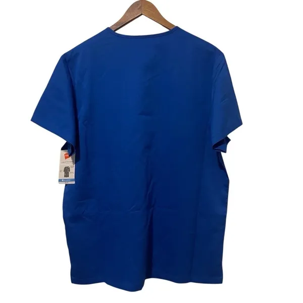 Hanes Womens V-Neck Scrub Top Royal Blue Short Sleeve Stretch 3 Pocket L NWT - Image 2