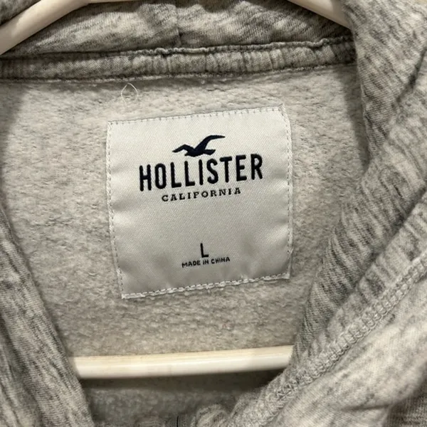 Hollister Womens Large Heather Gray Quarter Zip‎ Cropped Hoodie Raw Hem Marled - Image 3