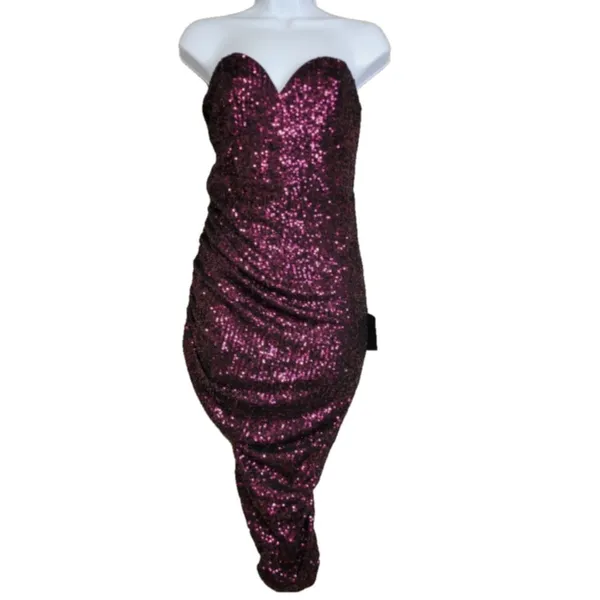 LULU's Prom Wedding Sexy Sophisticated Slimming Sequin Bustier Strapless Dress - Image 3