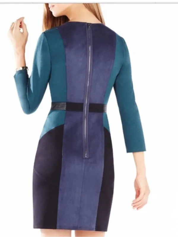 BCBGMAXAZRIA Women’s Beatriz Colorblock Dark Fern Sheath Midi Dress Size Small - Image 3