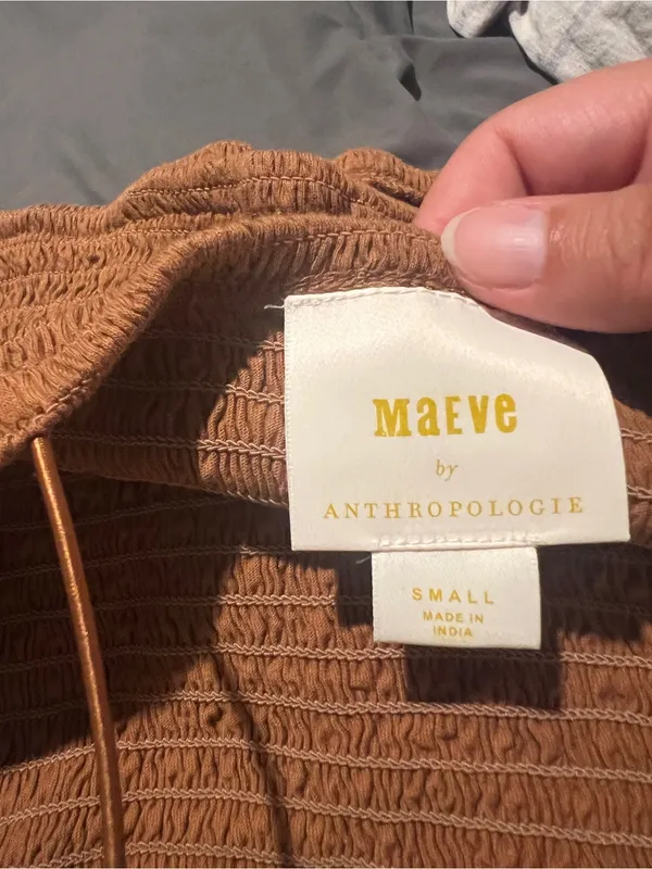 Anthropologie Maeve Smocked Spaghetti Strap Crop Top in Camel - Image 6