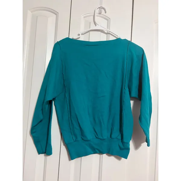 Lizsport Sweatshirt Vintage 90s Teal Exposed Seam Boat Neck‎ Small - Image 6