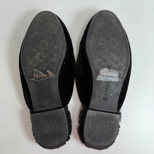 Birdies Size 7 Classic Phoebe Slippers Black Velvet Faux Fur Slide Shoes Women's - Image 7
