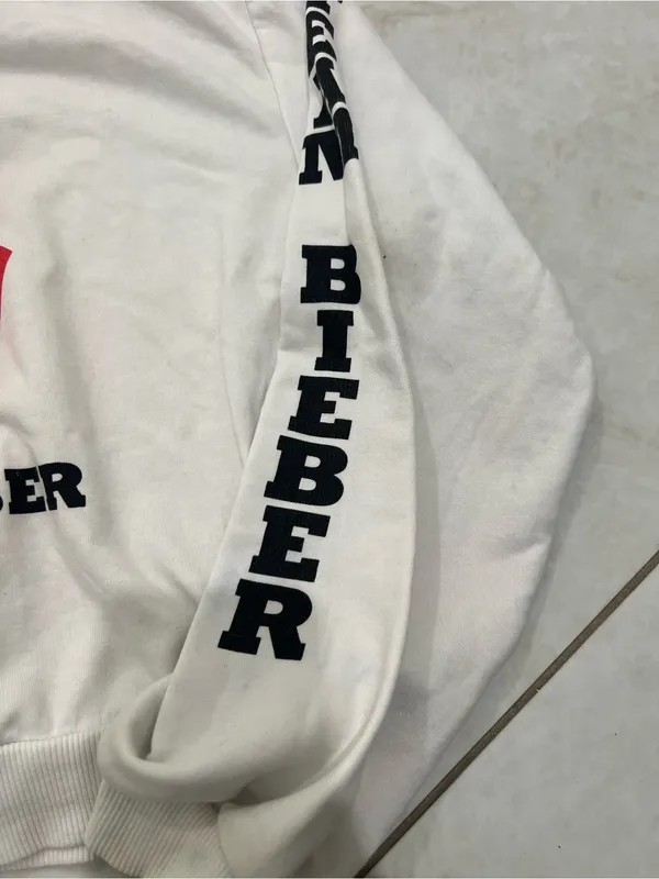 Justin Bieber White Team Bieber Hoodie Size Medium - Image 2