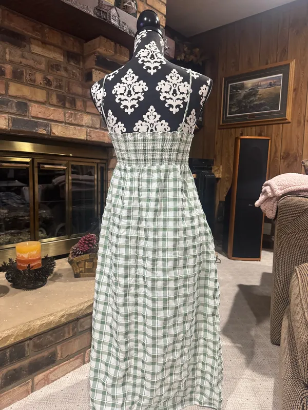 Final Touch White and Green Plaid Maxi Dress - Image 2