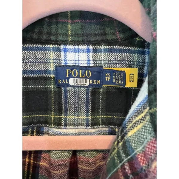 Polo Ralph Lauren Patchwork Plaid Fringe Flannel Shirt Multi Color XS - Image 4