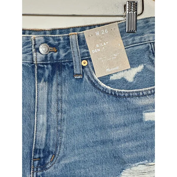 Madewell Relaxed Denim Shorts Womens 26 Blue Distressed Raw Hem ND697 - Image 10