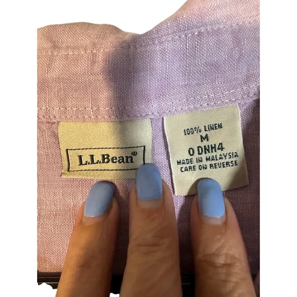L.L. Bean Lilac Purple Linen Long Sleeve Collared Button Down Shirt Women Sz M - Image 7