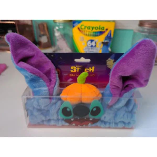 Disney Stitch Halloween Plush Spa Headband Pumpkin Jack-o-Lantern Ears Blue NEW - Image 3