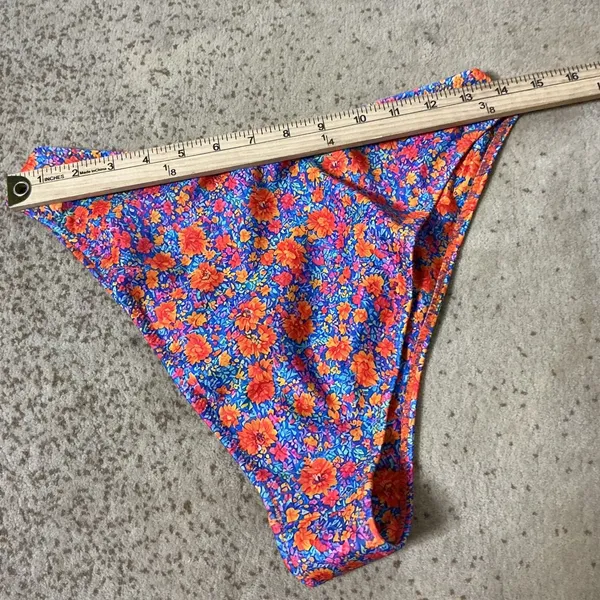 Strawberry Milk Mob Floral High Leg Bikini Bottom Womens XL Blue Orange Retro - Image 4