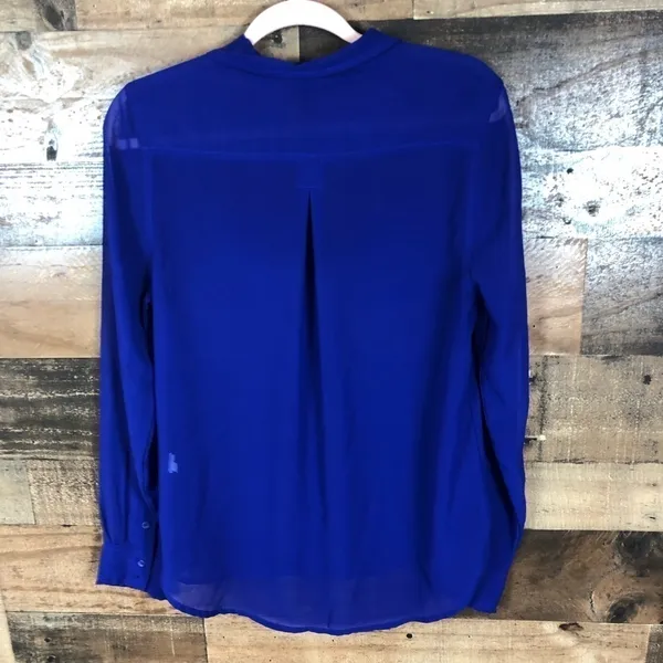 American Eagle Outfitters Royal Blue Chiffon‎ Button Down Shirt Womens Medium - Image 6