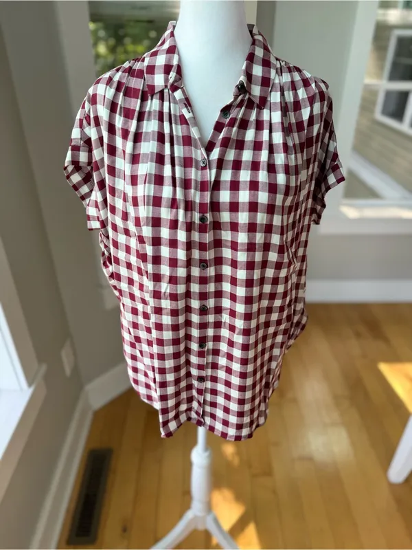 Madewell Central Drapey Top in Red and White Gingham Check Sz XS - Image 8
