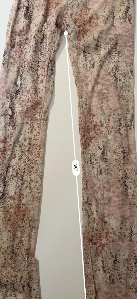 Boho Festival Fairy Sheer Women's Pink Snakeskin Print Mesh Flare Pants - Image 3