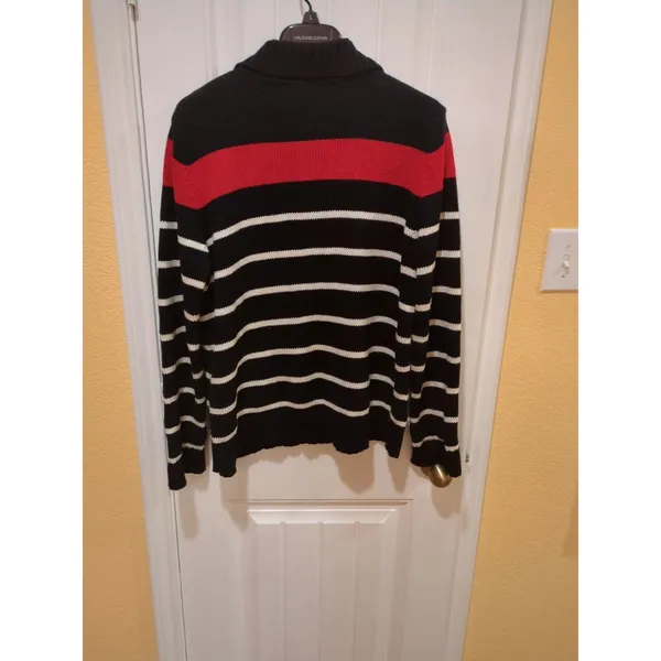 Ralph Lauren LRL Shawl Collar Sweater L Nautical Cotton Black Red Gold Buttons - Image 10