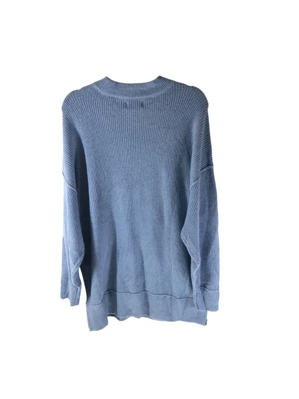Aerie Womens Oversized Sweater Crew Neck Chunky Ribbed Knit Light Blue M - Image 2