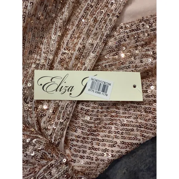 NWT Eliza J Sequin Wrap Front Long Sleeve Gown‎ Rose Gold Sz 8 $268 - Image 3