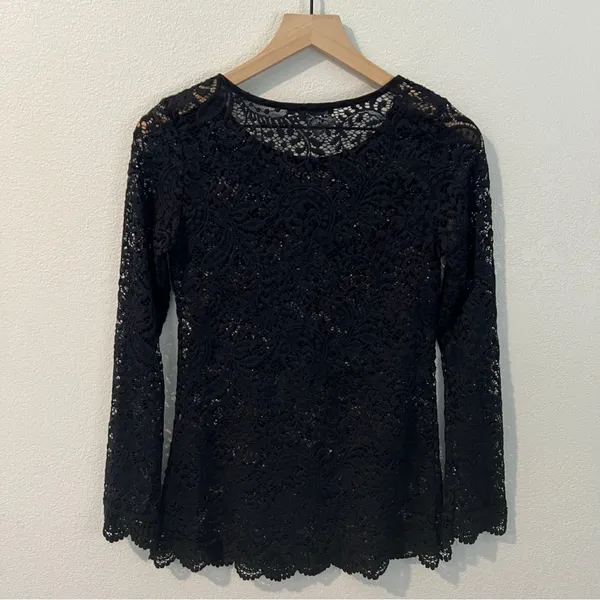 You Are Not Alone Black Lace‎ Long Sleeve Top Size S - Image 7