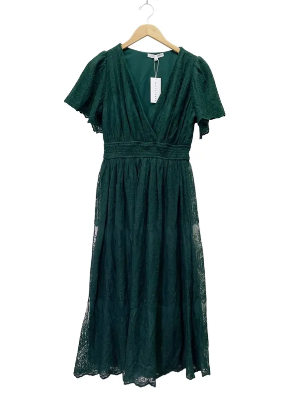 NWT Baltic Born Milena Midi Dress Medium Green Lace Smocked Waist Flutter Sleeve - Image 2