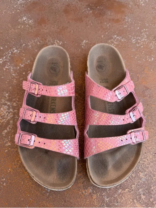 Birkenstock pink snakeskin 3 strap sandals sz 38/7.5 #summer #beach #retro - Image 3