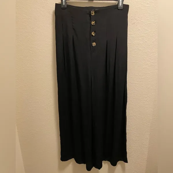 Lulu's Stroll on Over Black Button-Front Wide Leg Pants Size M - Image 4