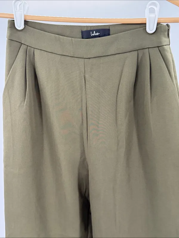 Lulu's Olive Green Tailored Pleat Trousers S office professional casual neutral - Image 5