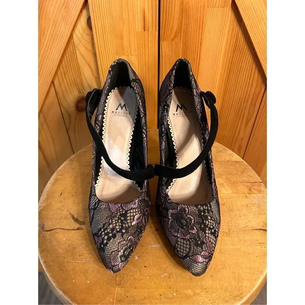 Madison Pink & Black Floral Women's Heels Size 6.5 - Image 2
