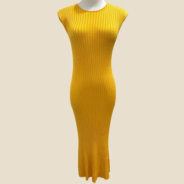 MM LaFleur Dylan Dress Tuscan‎ Yellow Slinky Knit Ribbed Sleeveless Midi Size XS - Image 3