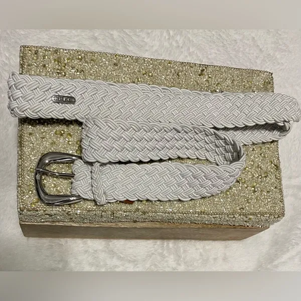 Ralph Lauren White Braided Cord Belt Silver Buckle Trim Size 44 inches - Image 6
