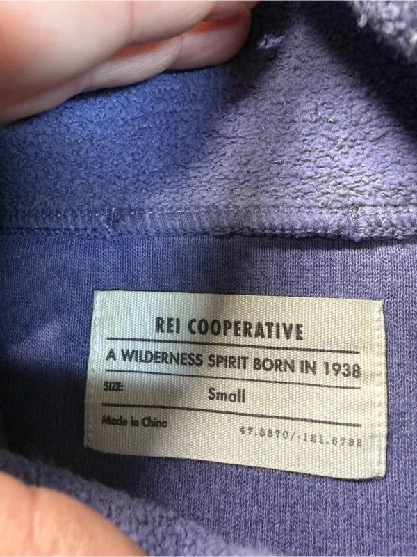 REI Co-Op Purple‎ Terrycloth 1/2 Button Pullover Cropped Sweatshirt Mock Neck S - Image 6